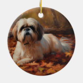 Shih Tzu in de herfst laat Herfst inspireren Keramisch Ornament (Achterkant)