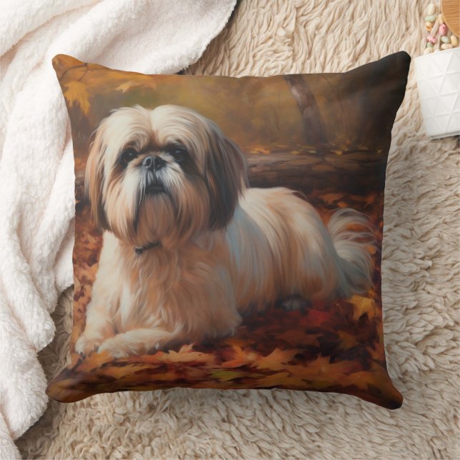 Shih Tzu in de herfst laat Herfst inspireren Kussen (Deken)