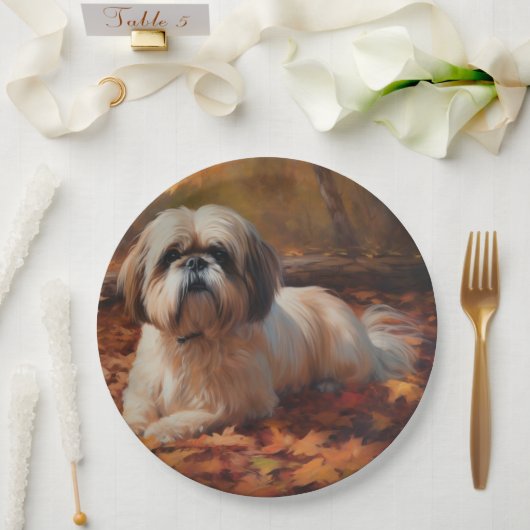 Shih Tzu in de herfst laat Herfst inspireren Papieren Bordje (Huwelijk)