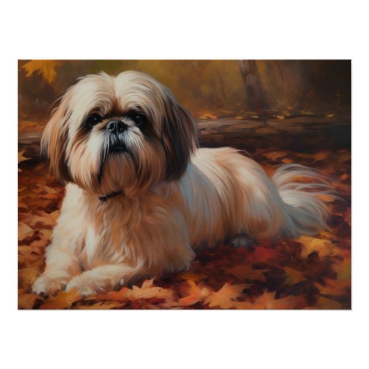 Shih Tzu in de herfst laat Herfst inspireren Perfect Poster (Voorkant)