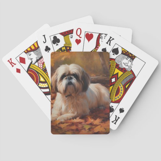 Shih Tzu in de herfst laat Herfst inspireren Pokerkaarten (Achterkant)