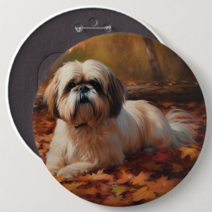 Shih Tzu in de herfst laat Herfst inspireren Ronde Button 6,0 Cm