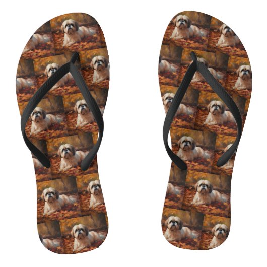 Shih Tzu in de herfst laat Herfst inspireren Teenslippers (Voetbed)
