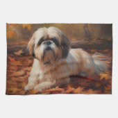 Shih Tzu in de herfst laat Herfst inspireren Theedoek (Horizontaal)
