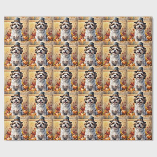 Shih Tzu in de herfst verlaat Thanksgiving kunst Cadeaupapier (Vlak)