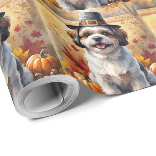 Shih Tzu in de herfst verlaat Thanksgiving kunst Cadeaupapier (Rol Hoek)