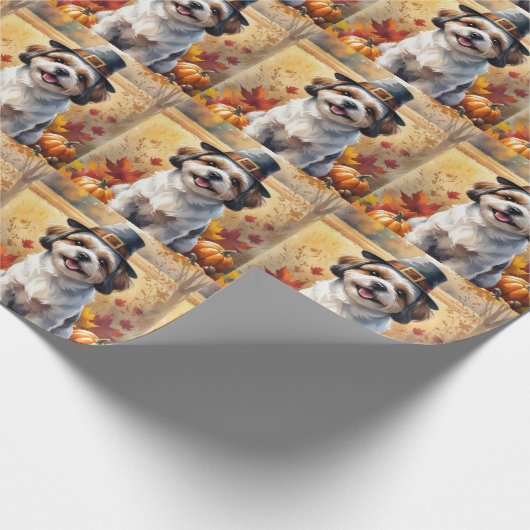 Shih Tzu in de herfst verlaat Thanksgiving kunst Cadeaupapier (Hoek)