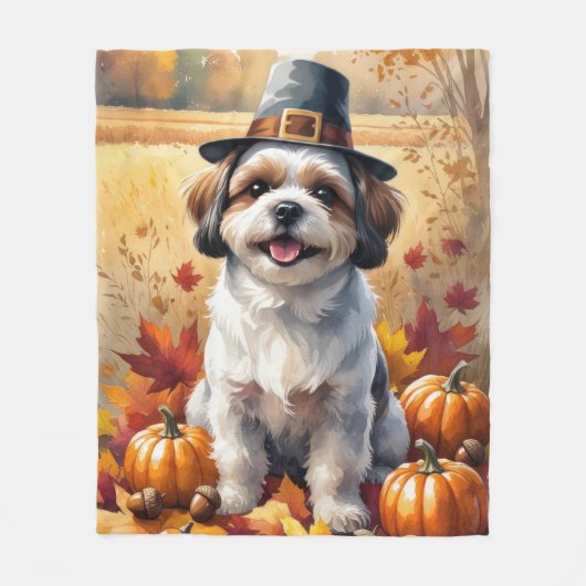 Shih Tzu in de herfst verlaat Thanksgiving kunst Fleece Deken (Voorkant)