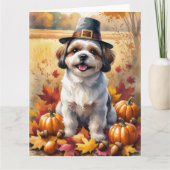 Shih Tzu in de herfst verlaat Thanksgiving kunst Kaart (Voorkant)