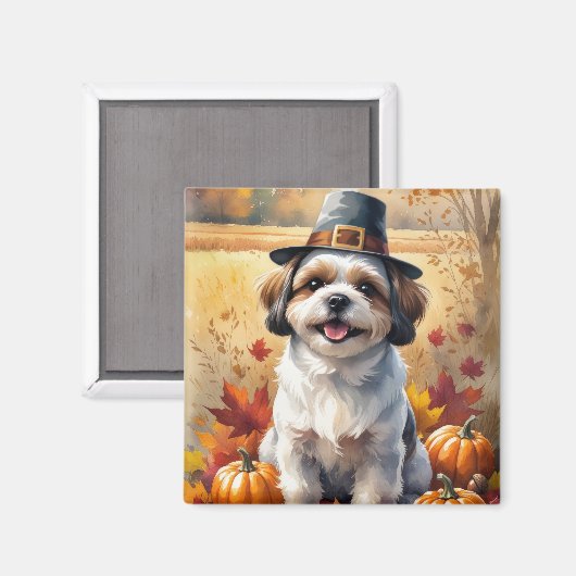 Shih Tzu in de herfst verlaat Thanksgiving kunst Magneet (Voorkant / Achterkant)