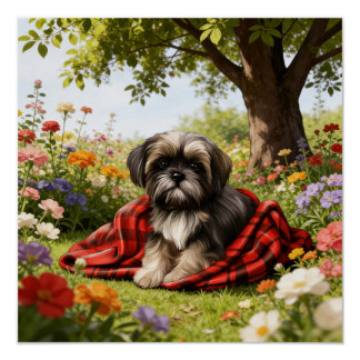 Shih Tzu in de tuin poster 