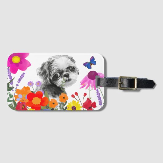 Shih Tzu in Flowers Bagagelabel (Voorkant (horizontaal))