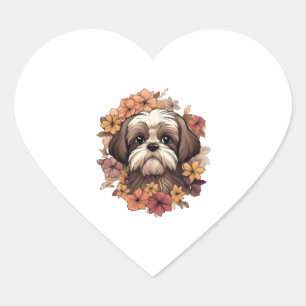 Shih Tzu in herfst bloemen klassieke T-shirt Hart Sticker