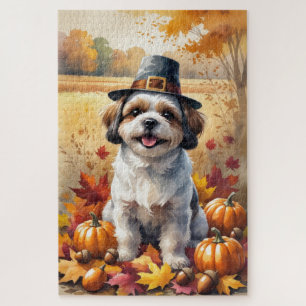 Shih Tzu in herfstbladeren dankdag kunst Legpuzzel