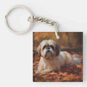 Shih Tzu in herfstbladeren val inspireert Sleutelhanger