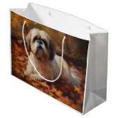 Shih Tzu in herfstbladeren vallen inspireren Groot Cadeauzakje (Achterkant Gekanteld)