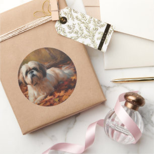 Shih Tzu in herfstbladeren vallen inspireren Ronde Sticker