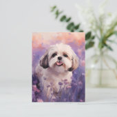 Shih Tzu in Lavendel veld Briefkaart (Staand voorkant)
