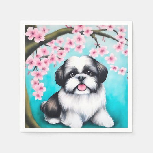 Shih Tzu in oosterse kersenbloesem Servet (Voorkant)