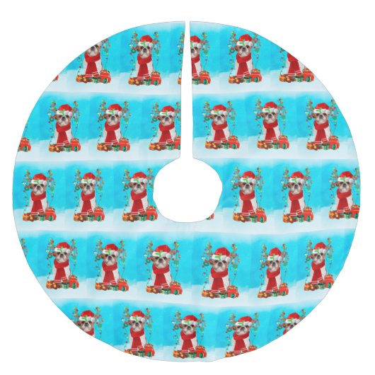 Shih Tzu in sneeuw met kerstcadeaus Kerstboom Rok (Voorkant)