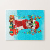 Shih Tzu in sneeuw met kerstcadeaus Legpuzzel (Horizontaal)
