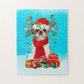 Shih Tzu in sneeuw met kerstcadeaus Legpuzzel (Verticaal)