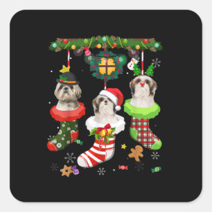 Shih Tzu in Socks-kerstkerstkerstkerstkerstkerstke Vierkante Sticker