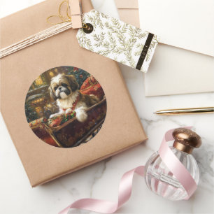 Shih Tzu Kerst Feestelijke Periode Ronde Sticker