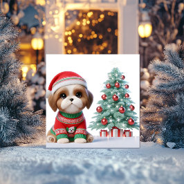 Shih Tzu Kerstboom Feestdagenkaart