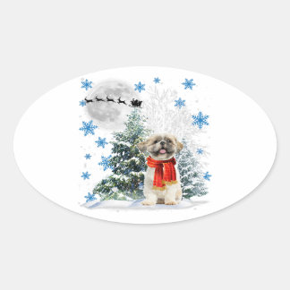 Shih Tzu kerstboom | Funny Snow Xmas Ovale Sticker