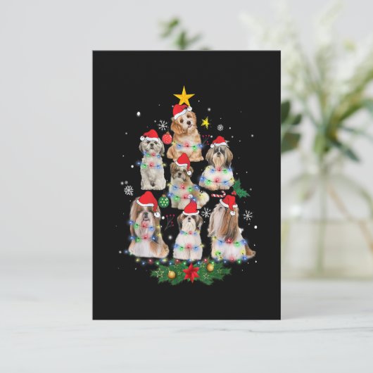 Shih Tzu kerstboom Santa Hat Lights Gifts dec Bedankkaart (Staand voorkant)