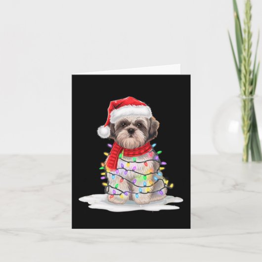 Shih Tzu kerstboom Schattige kerstmuts verlichting Kaart (Voorkant)