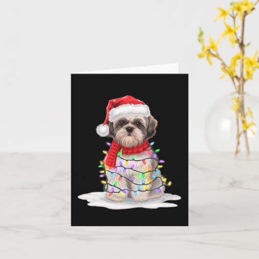 Shih Tzu kerstboom Schattige kerstmuts verlichting Kaart (Gele Bloem)