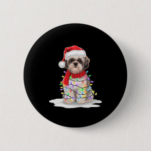 Shih Tzu kerstboom Schattige kerstmuts verlichting Ronde Button 5,7 Cm
