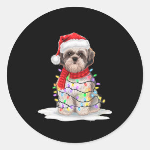Shih Tzu kerstboom Schattige kerstmuts verlichting Ronde Sticker