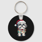 Shih Tzu Kerstboom Verlichting Xmas Dog Love Sleutelhanger (Voorkant)