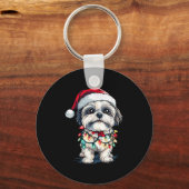 Shih Tzu Kerstboom Verlichting Xmas Dog Love Sleutelhanger (Voorkant)
