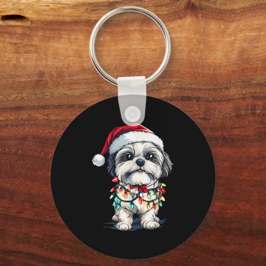 Shih Tzu Kerstboom Verlichting Xmas Dog Love Sleutelhanger (Voorkant)