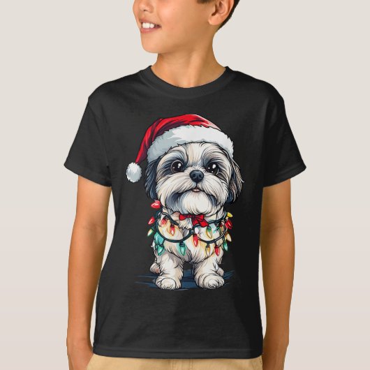 Shih Tzu Kerstboom Verlichting Xmas Dog Love T-shirt (Voorkant)