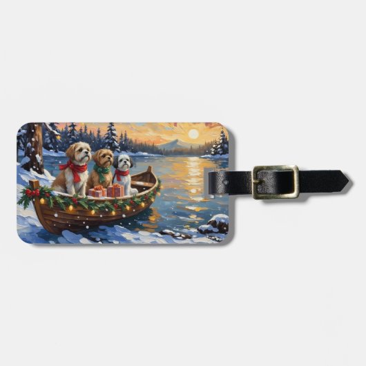 Shih Tzu Kerstboot Vakantie Bagagelabel (Voorkant horizontaal)