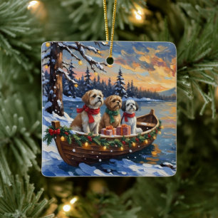 Shih Tzu Kerstboot Vakantie Keramisch Ornament
