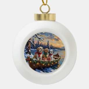 Shih Tzu Kerstboot Vakantie Keramische Bal Ornament