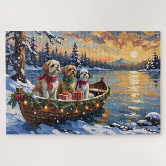 Shih Tzu Kerstboot Vakantie Legpuzzel (Horizontaal)