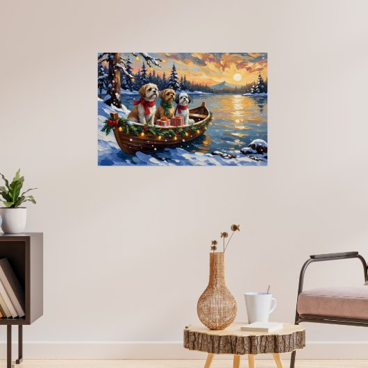 Shih Tzu Kerstboot Vakantie Poster (Woonkamer 3)