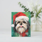 Shih Tzu Kerstborstel schilderen kunstwerk Feestdagenkaart (Staand voorkant)