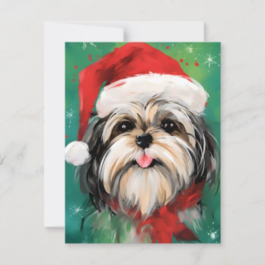 Shih Tzu Kerstborstel schilderen kunstwerk Feestdagenkaart (Voorkant)