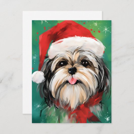 Shih Tzu Kerstborstel schilderen kunstwerk Feestdagenkaart (Voorkant / Achterkant)