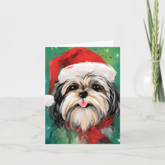 Shih Tzu Kerstborstel schilderen kunstwerk Kaart (Voorkant)