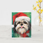 Shih Tzu Kerstborstel schilderen kunstwerk Kaart (Gele Bloem)