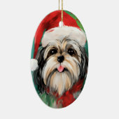 Shih Tzu Kerstborstel schilderen kunstwerk Keramisch Ornament (Rechts)